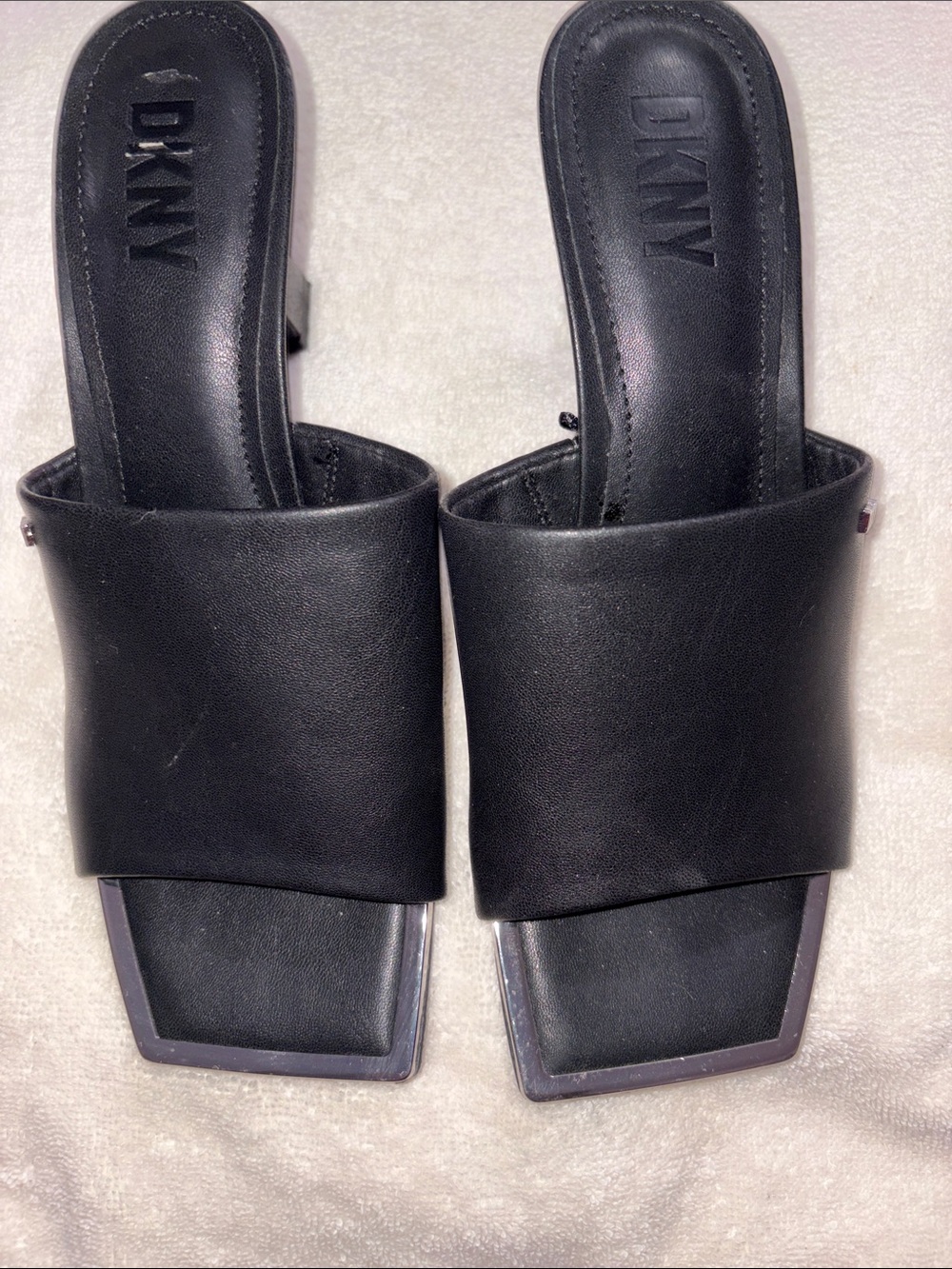 DKNY Black Square-Toe Slide Mules
